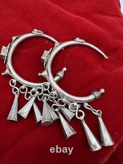 Pair of solid silver Berber Kabyle earrings from the Middle Atlas, ancient