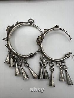 Pair of solid silver Berber Kabyle earrings from the Middle Atlas, ancient