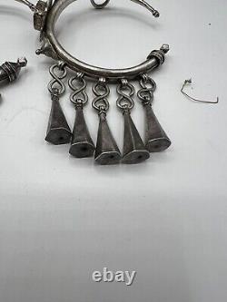 Pair of solid silver Berber Kabyle earrings from the Middle Atlas, ancient