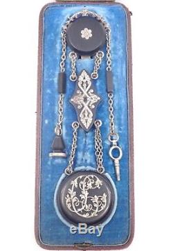 Palace Royal Paris Antique Chatelaine In Sterling Silver And Vulcanite Xixth