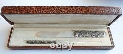 Paper Cutter + Solid Silver Feather Holder + Mother-of-pearl Antique Angel Silver Pen Dip