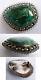 Pendant Brooch Solid Silver + Malachite Chrisocolle Pearl Jewel Old Silver