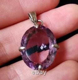 Pendant Old Vermeil Solid Silver Gold Plated With Natural Amethyst