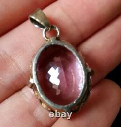 Pendant Old Vermeil Solid Silver Gold Plated With Natural Amethyst