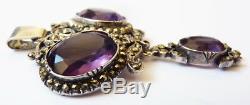 Pendant Solid Silver + Marcasite And Amethyst Jewel Old 19th Century