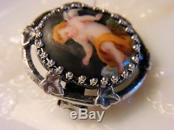 Pin Old Xixth Silver Angel Putti Miniature On Porcelain
