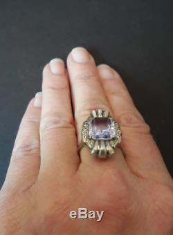 Pretty Antique Silver Ring And Purple Stone Art Deco Model