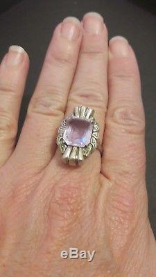 Pretty Antique Silver Ring And Purple Stone Art Deco Model