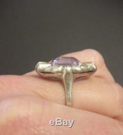 Pretty Antique Silver Ring And Purple Stone Art Deco Model