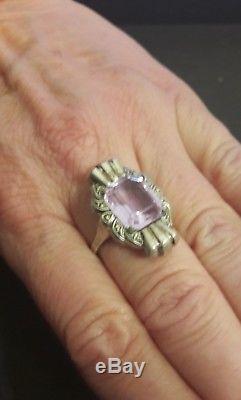 Pretty Antique Silver Ring And Purple Stone Art Deco Model
