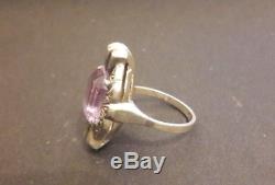 Pretty Antique Silver Ring And Purple Stone Art Deco Model