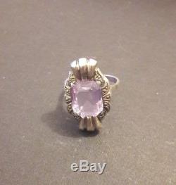 Pretty Antique Silver Ring And Purple Stone Art Deco Model