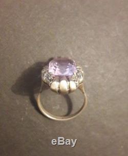 Pretty Antique Silver Ring And Purple Stone Art Deco Model