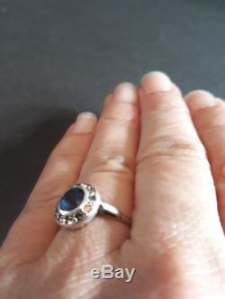 Pretty Old 20s Ring, Solid Silver, Blue Stone And White Stones