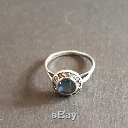 Pretty Old 20s Ring, Solid Silver, Blue Stone And White Stones