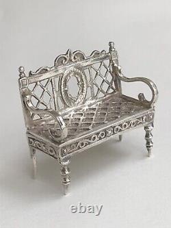 Pretty old small miniature bench Master DOLL FURNITURE solid silver