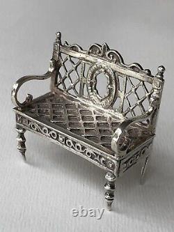 Pretty old small miniature bench Master DOLL FURNITURE solid silver