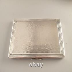 Purse powder compact with antique mirror, guilloché solid silver, Art Deco style