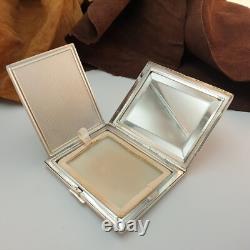 Purse powder compact with antique mirror, guilloché solid silver, Art Deco style