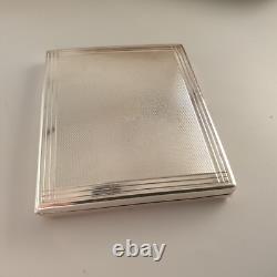 Purse powder compact with antique mirror, guilloché solid silver, Art Deco style