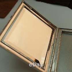 Purse powder compact with antique mirror, guilloché solid silver, Art Deco style