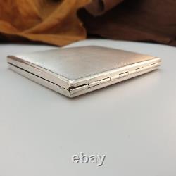 Purse powder compact with antique mirror, guilloché solid silver, Art Deco style