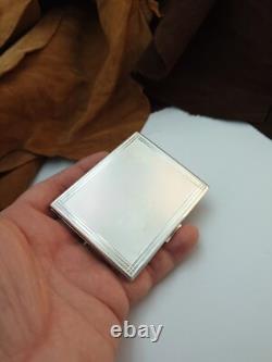 Purse powder compact with antique mirror, guilloché solid silver, Art Deco style