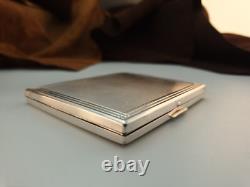 Purse powder compact with antique mirror, guilloché solid silver, Art Deco style