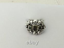 RARE ANTIQUE 18th Century Sterling Silver Gold Diamond Green Stone Ring with Emerald