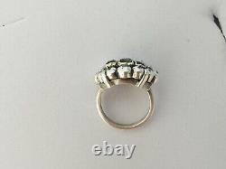 RARE ANTIQUE 18th Century Sterling Silver Gold Diamond Green Stone Ring with Emerald