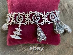 RARE Ancient Solid Silver Bracelet Japan CHARMS Ancient Solid Silver Bracelet