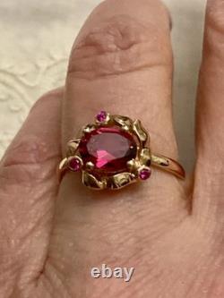 Rare ANCIENT RING BEAUTIFUL TOURMALINE, RUBY, STERLING SILVER / ROSE GOLD VERMEIL
