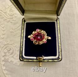 Rare ANCIENT RING BEAUTIFUL TOURMALINE, RUBY, STERLING SILVER / ROSE GOLD VERMEIL