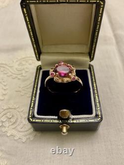 Rare ANCIENT RING BEAUTIFUL TOURMALINE, RUBY, STERLING SILVER / ROSE GOLD VERMEIL