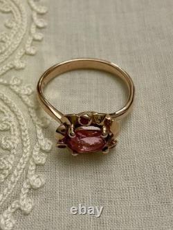 Rare ANCIENT RING BEAUTIFUL TOURMALINE, RUBY, STERLING SILVER / ROSE GOLD VERMEIL
