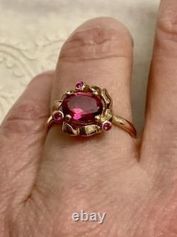 Rare ANCIENT RING BEAUTIFUL TOURMALINE, RUBY, STERLING SILVER / ROSE GOLD VERMEIL