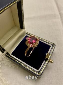 Rare ANCIENT RING BEAUTIFUL TOURMALINE, RUBY, STERLING SILVER / ROSE GOLD VERMEIL