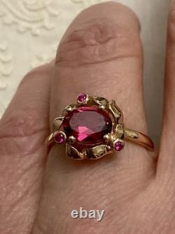 Rare ANCIENT RING BEAUTIFUL TOURMALINE, RUBY, STERLING SILVER / ROSE GOLD VERMEIL