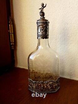 Rare Ancient Glass Flacon Grave Silver Massive Germany Antike Flasche Silber 800