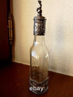 Rare Ancient Glass Flacon Grave Silver Massive Germany Antike Flasche Silber 800