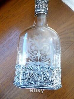 Rare Ancient Glass Flacon Grave Silver Massive Germany Antike Flasche Silber 800