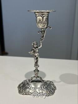 Rare Antique Candlestick Putti Silver Massif