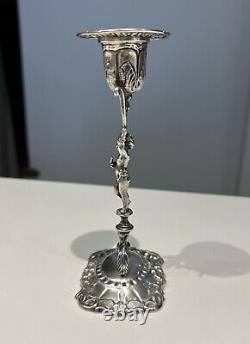 Rare Antique Candlestick Putti Silver Massif
