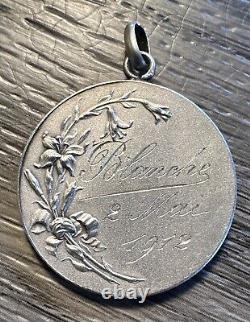 Rare Antique Religious Medal of the Virgin Mary and Cherubs in Solid Silver