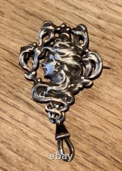 Rare Antique Silver Watch Holder Chatelaine Art Nouveau