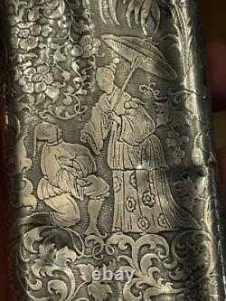 Rare Antique Solid Silver Cigar Box Chinese Decoration