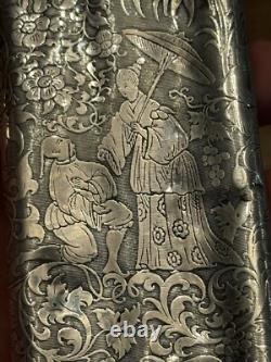 Rare Antique Solid Silver Cigar Box Chinese Decoration