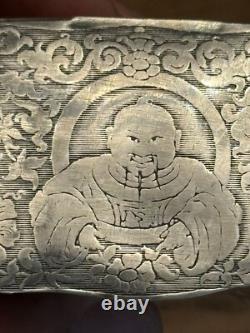 Rare Antique Solid Silver Cigar Box Chinese Decoration