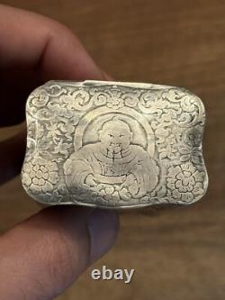 Rare Antique Solid Silver Cigar Box Chinese Decoration