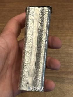 Rare Antique Solid Silver Cigar Box Chinese Decoration